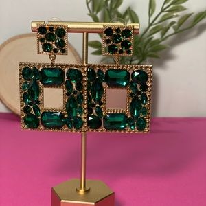 Diamond Studded Glass Diamond Square Earrings